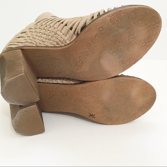 Naughty Monkey Killion Leather Huarache Stacked Heel Sandals Nude Open Toe 9.5 - Picture 7 of 12